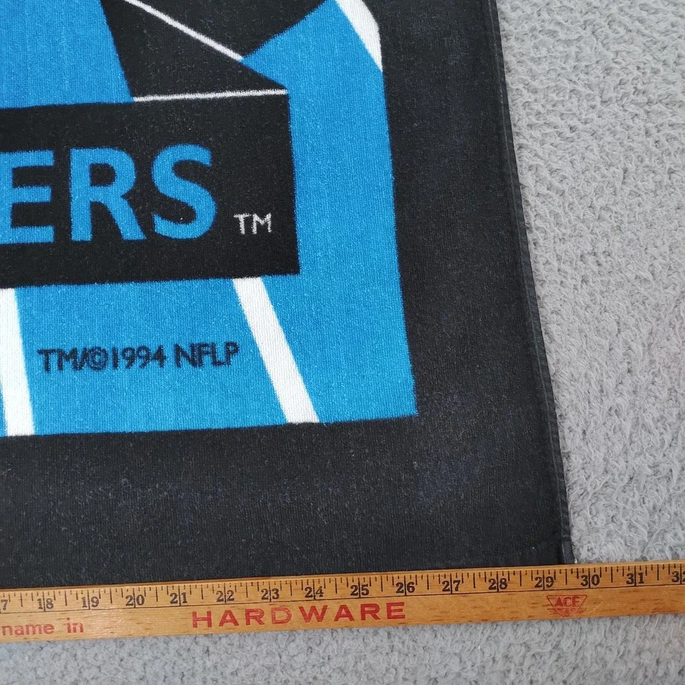 Vintage Carolina Panthers Towel NFL Football Black Blue Cotton 90s Beach Bath